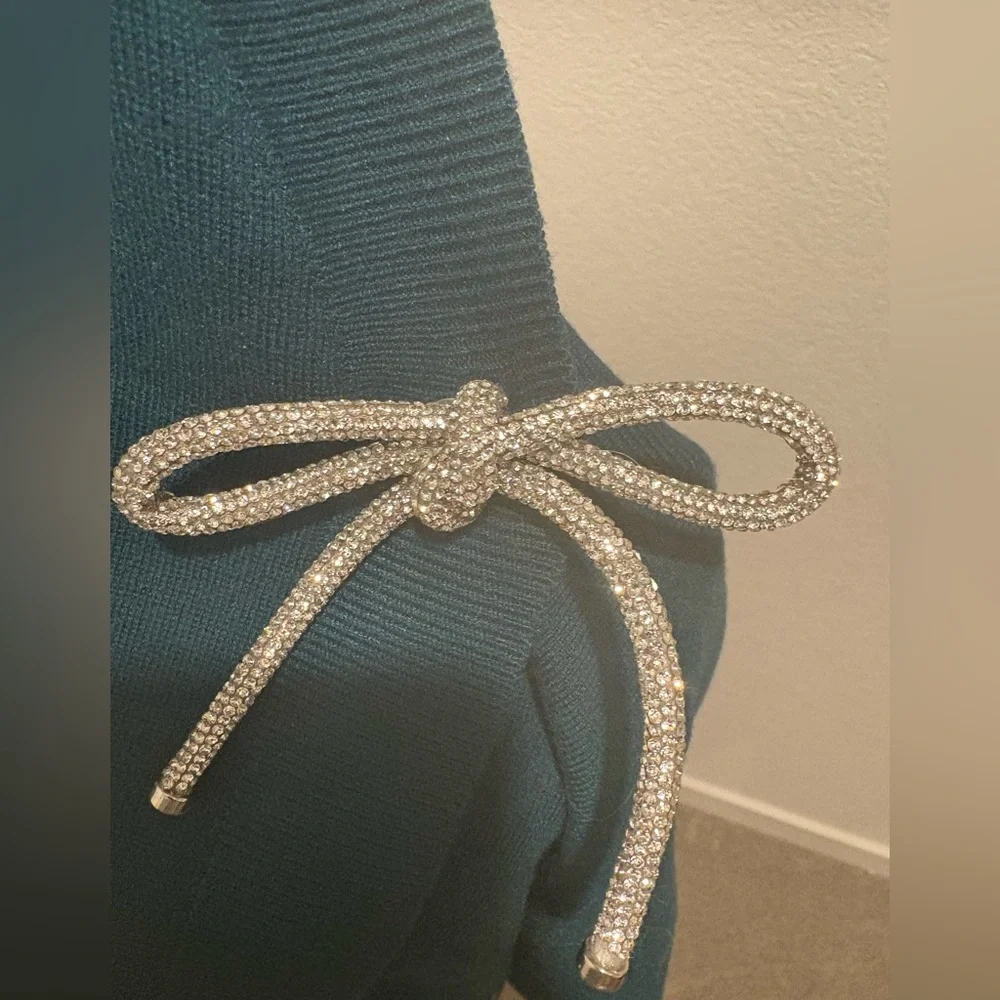 Express Teal Cardigan with Silver Rhinestone Bows - Picture 5 of 6